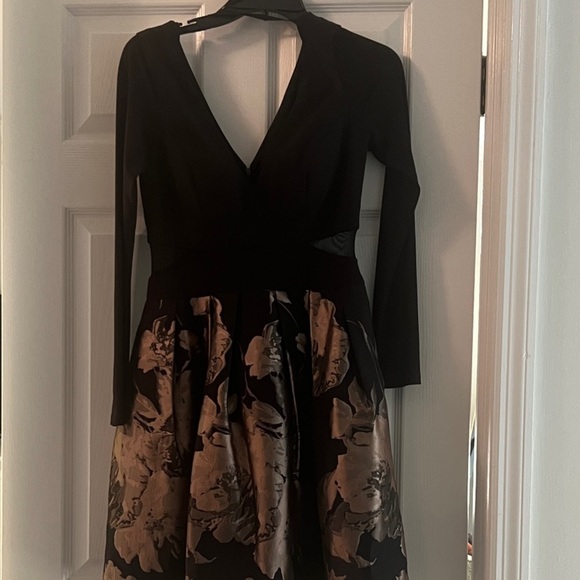 Xscape Black and Gold Long Sleeve Dress - Picture 1 of 12